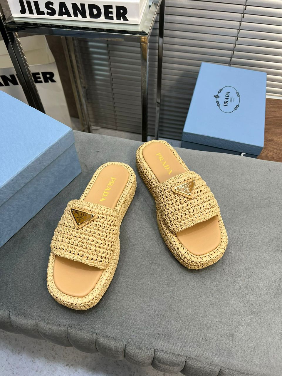 Pra*a Crochet Flatform Slides Brown For Women