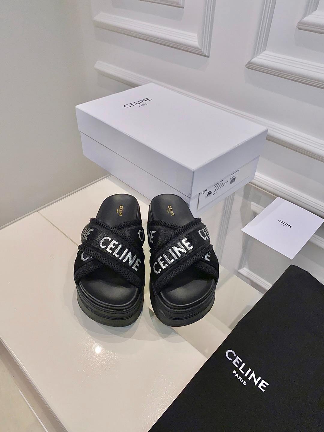 Ce1i*e Block Slide In Mesh And Textile With Ce1i*e Jacquard Black For Women 354412276C.38AB