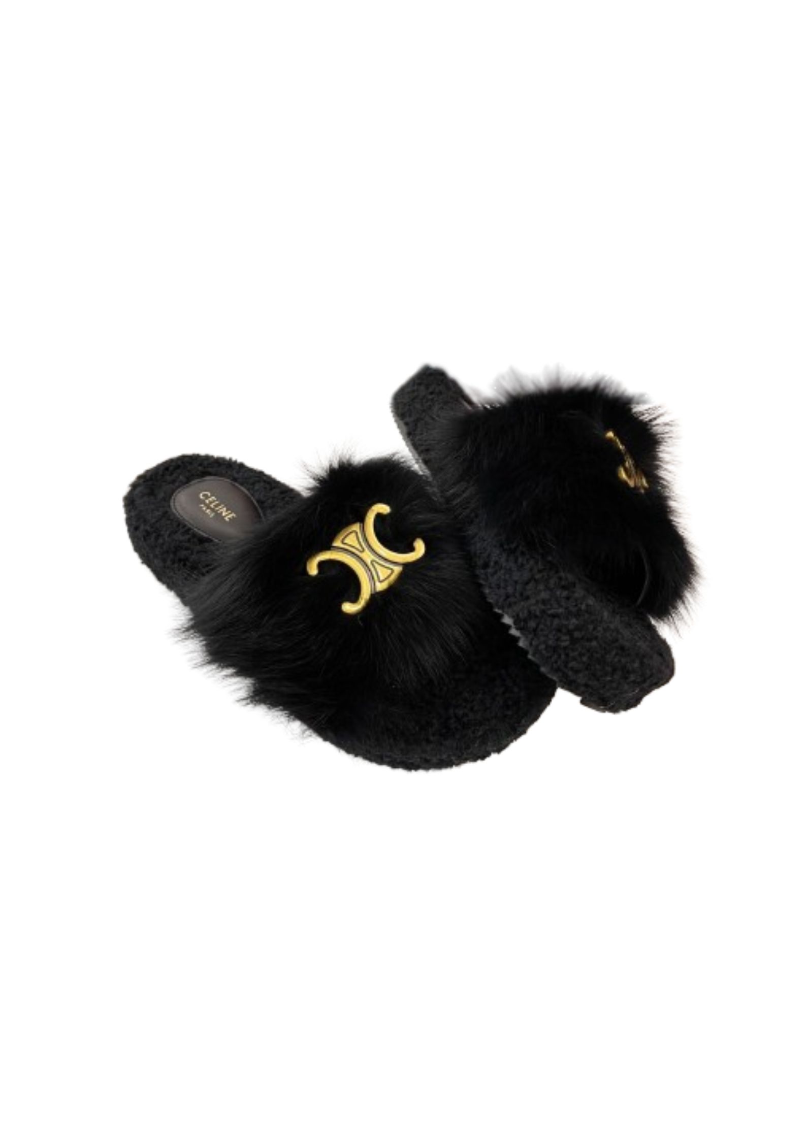 Ce1i*e Clea Triomphe Slide With Fur Black For Women