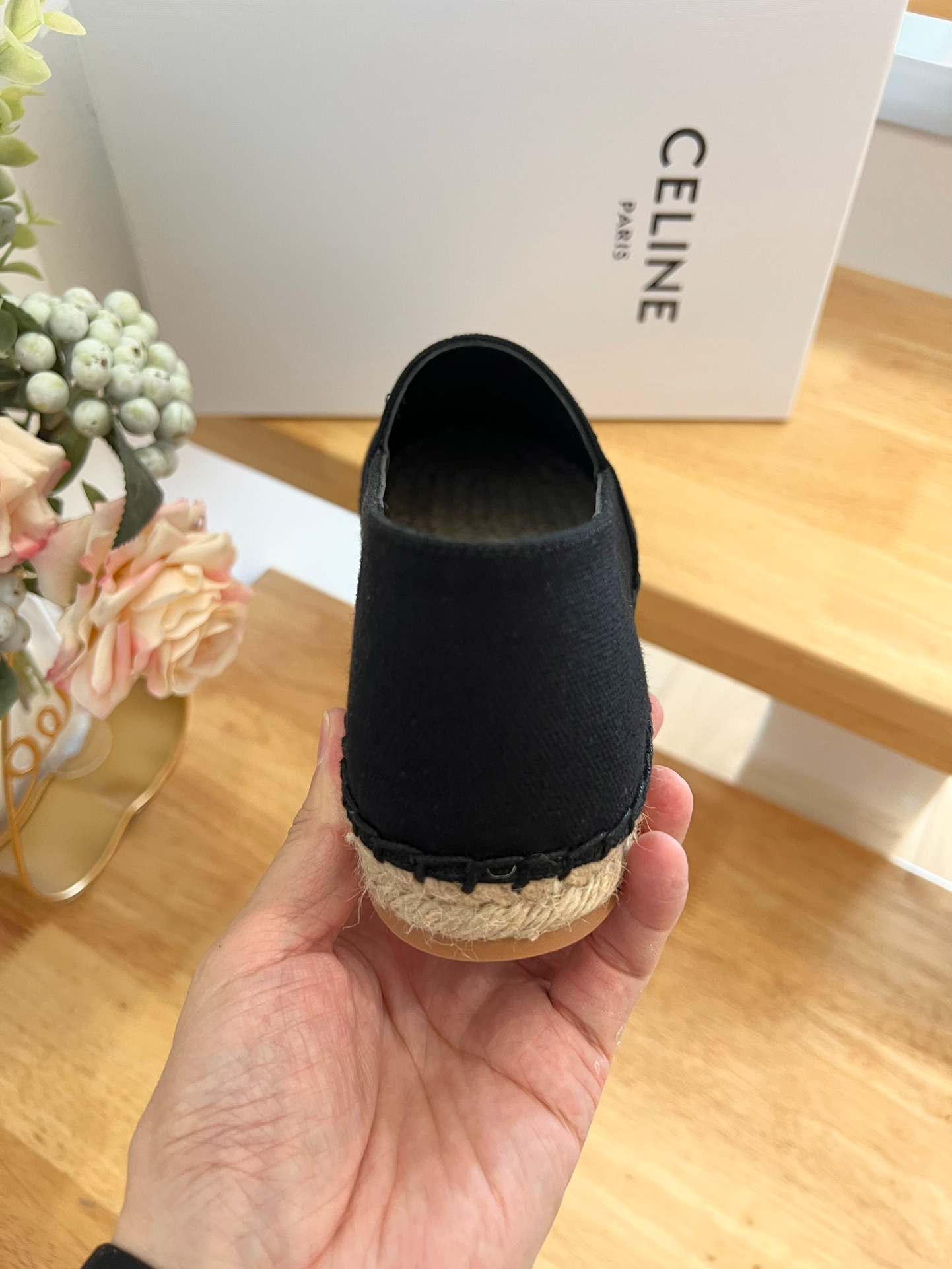 Ce1i*e Flat Espadrille With Triomphe Patch Signature In Tweed Black For Women