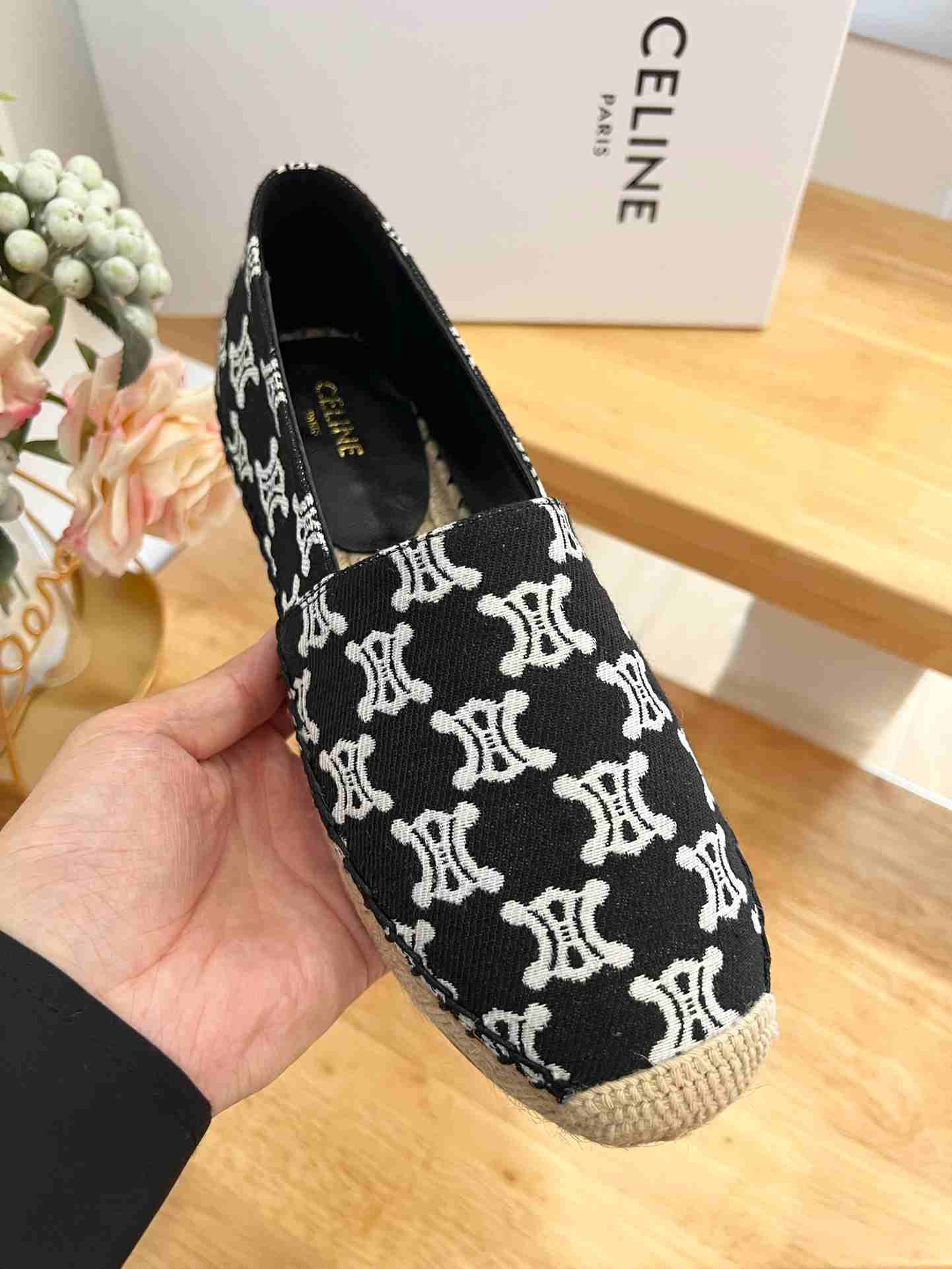 Ce1i*e Flat Espadrille With Triomphe Signature In Triomphe Canvas Black For Women