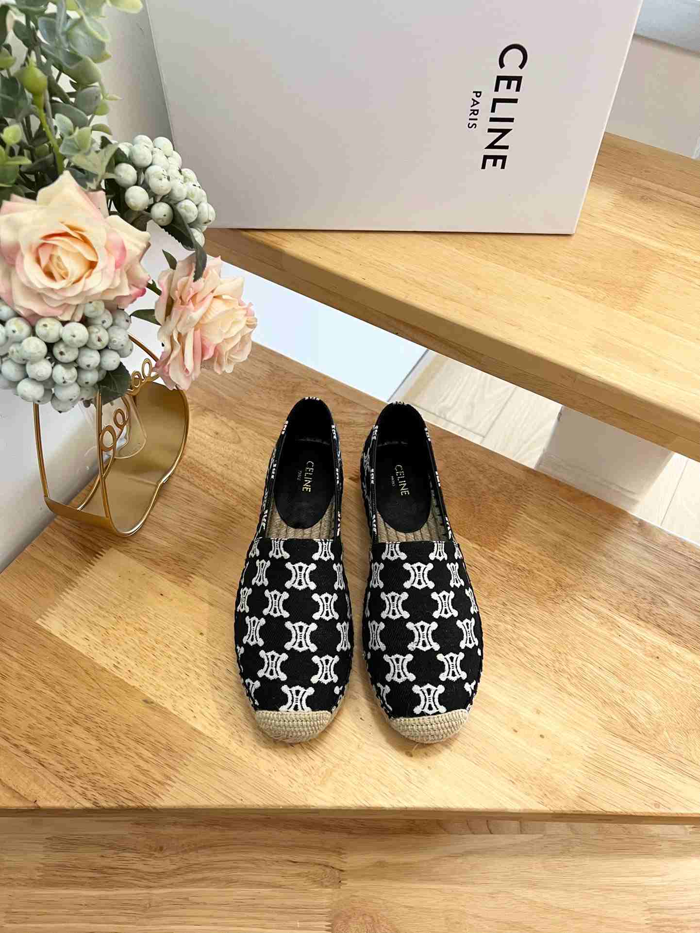 Ce1i*e Flat Espadrille With Triomphe Signature In Triomphe Canvas Black For Women