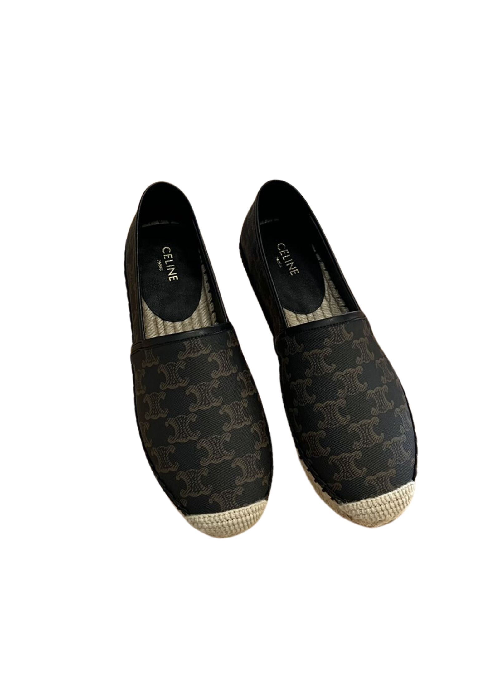 Ce1i*e Flat Espadrille With Triomphe Signature In Triomphe Canvas Black And Brown For Women