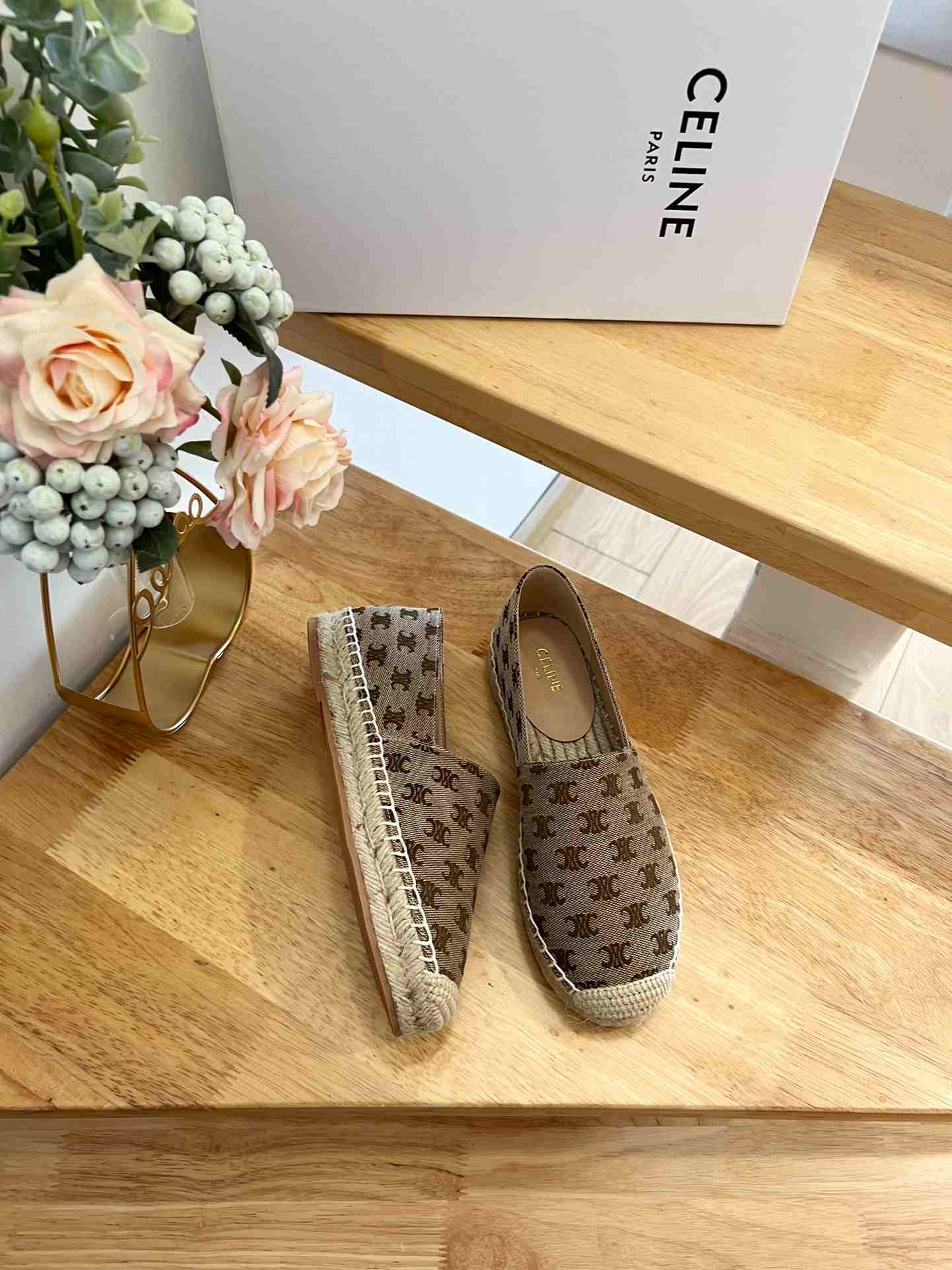 Ce1i*e Flat Espadrille With Triomphe Signature In Triomphe Canvas Brown For Women