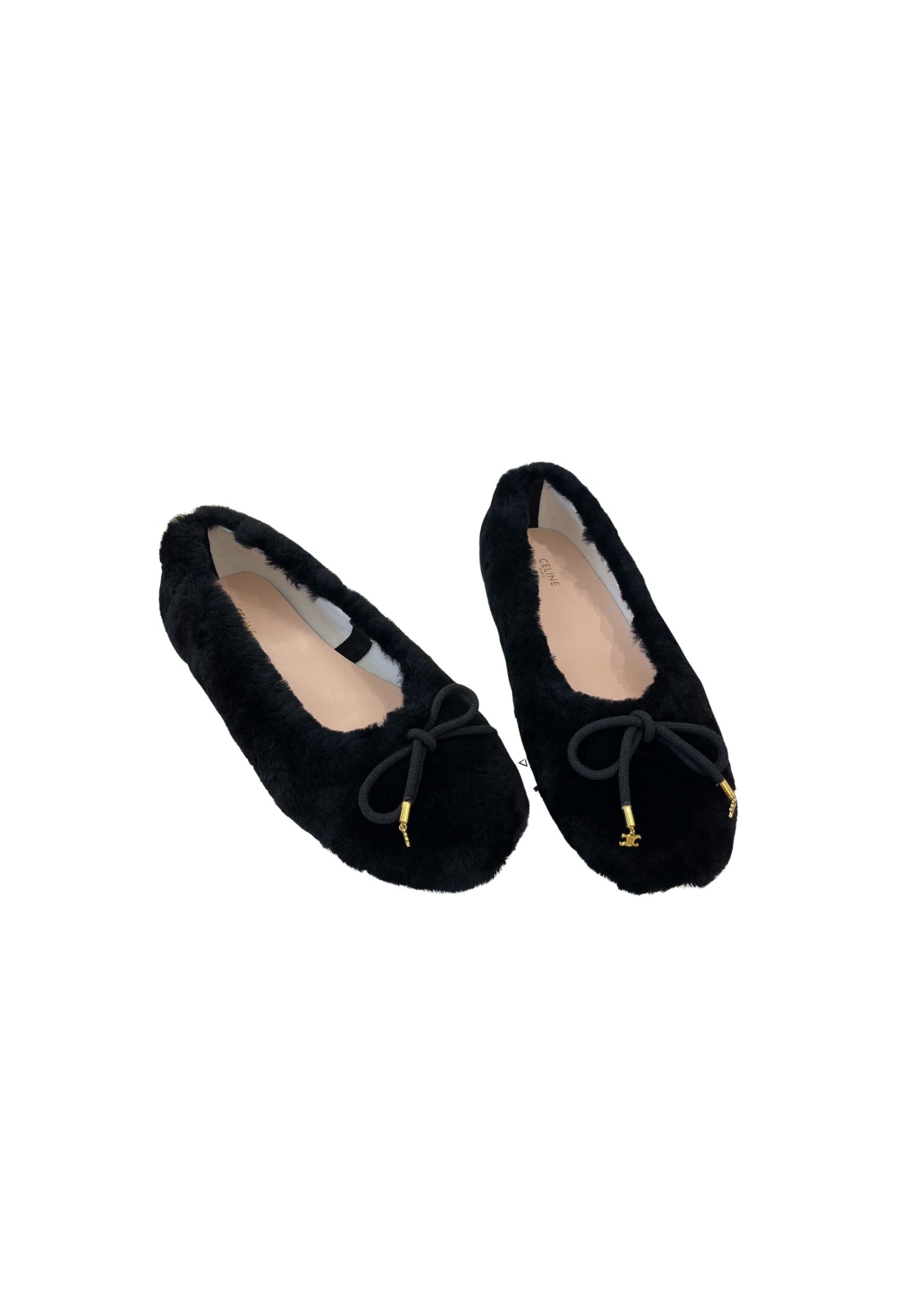 Ce1i*e Les Ballerines Ce1i*e Ballerina With Triomphe Laces And Fur Black For Women