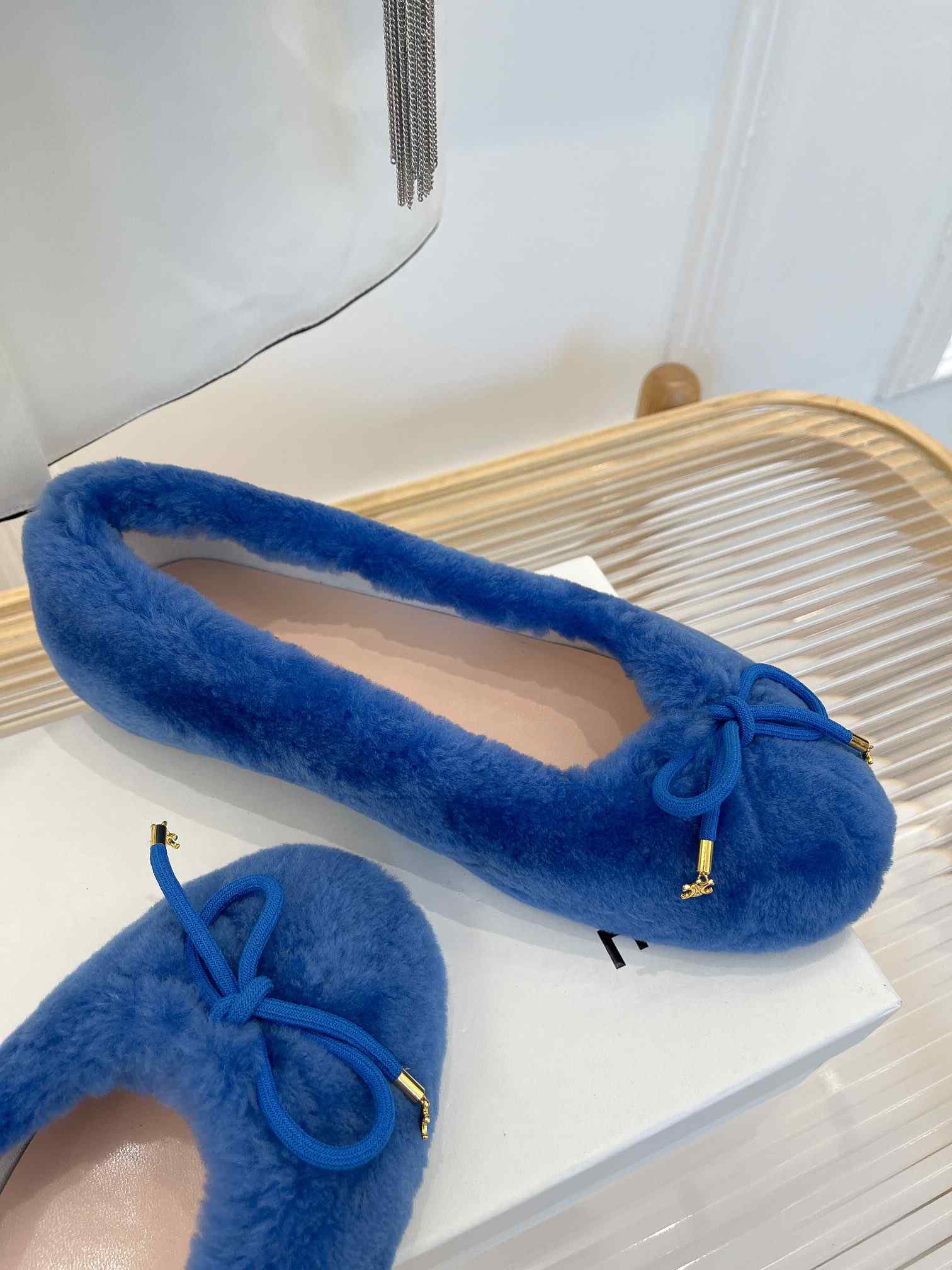 Ce1i*e Les Ballerines Ce1i*e Ballerina With Triomphe Laces And Fur Blue For Women