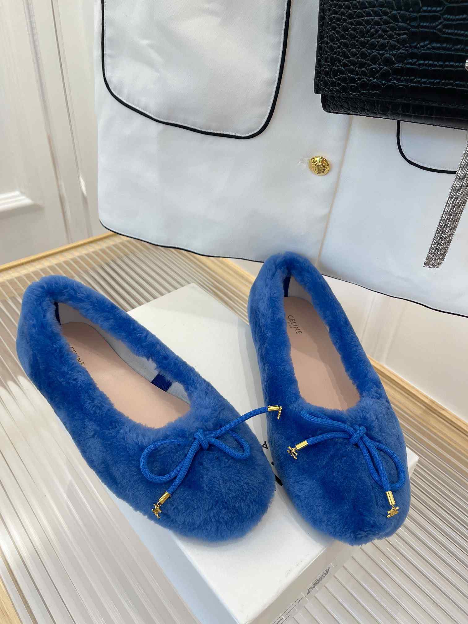 Ce1i*e Les Ballerines Ce1i*e Ballerina With Triomphe Laces And Fur Blue For Women