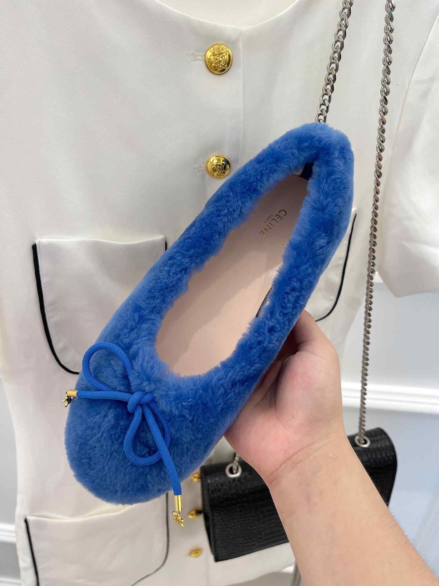 Ce1i*e Les Ballerines Ce1i*e Ballerina With Triomphe Laces And Fur Blue For Women