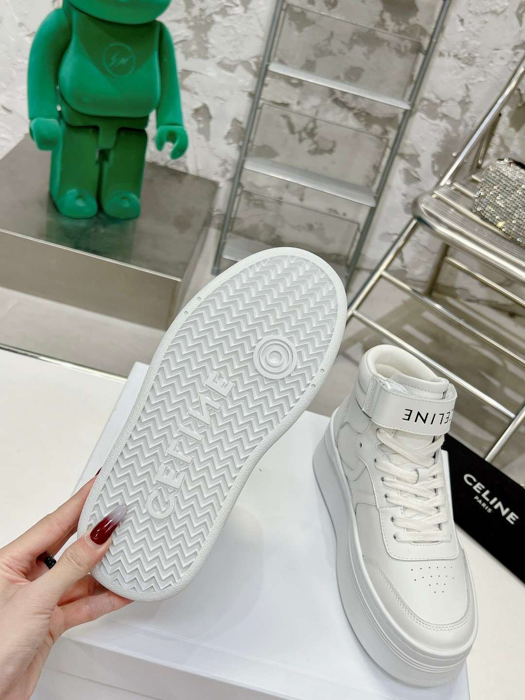 Ce1i*e Mid Block Sneakers With Velcro And Wedge White For Women 352163338C.01OP