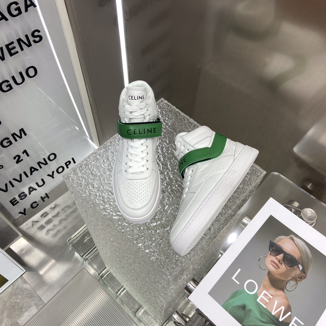 Ce1i*e Trainer High Sneaker With Scratch White And Green For Women