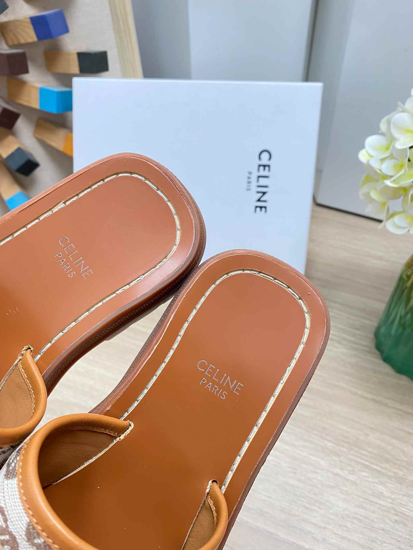 Ce1i*e Triomphe Slide In Triomphe Stamped Canvas Brown For Women