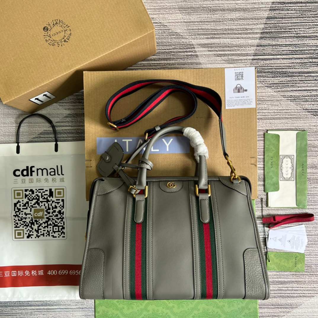 Gvc*1 Double G-Detailed Smooth Medium Handbag Grey For Men 13.3 in/ 34 cm ‎