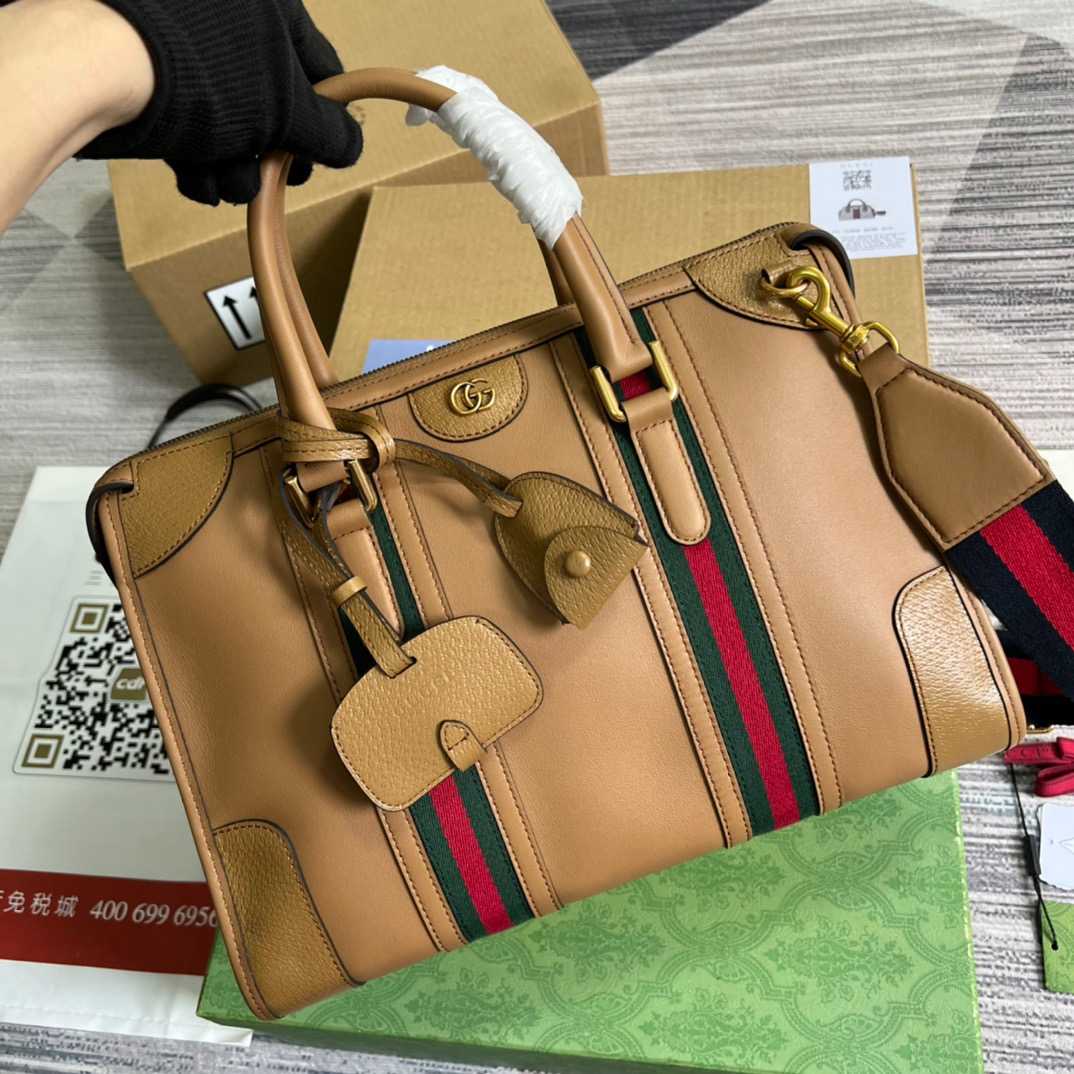 Gvc*1 Double G-Detailed Smooth Medium Handbag Brown For Men 13.3 in/ 34 cm