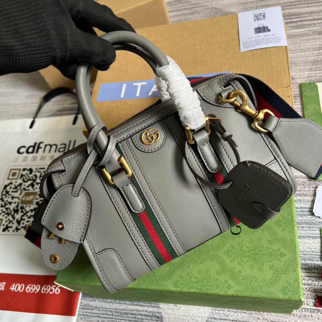 Gvc*1 Double G-Detailed Smooth Mini Handbag White/Grey/Brown For Men 8.6 in/ 22 cm