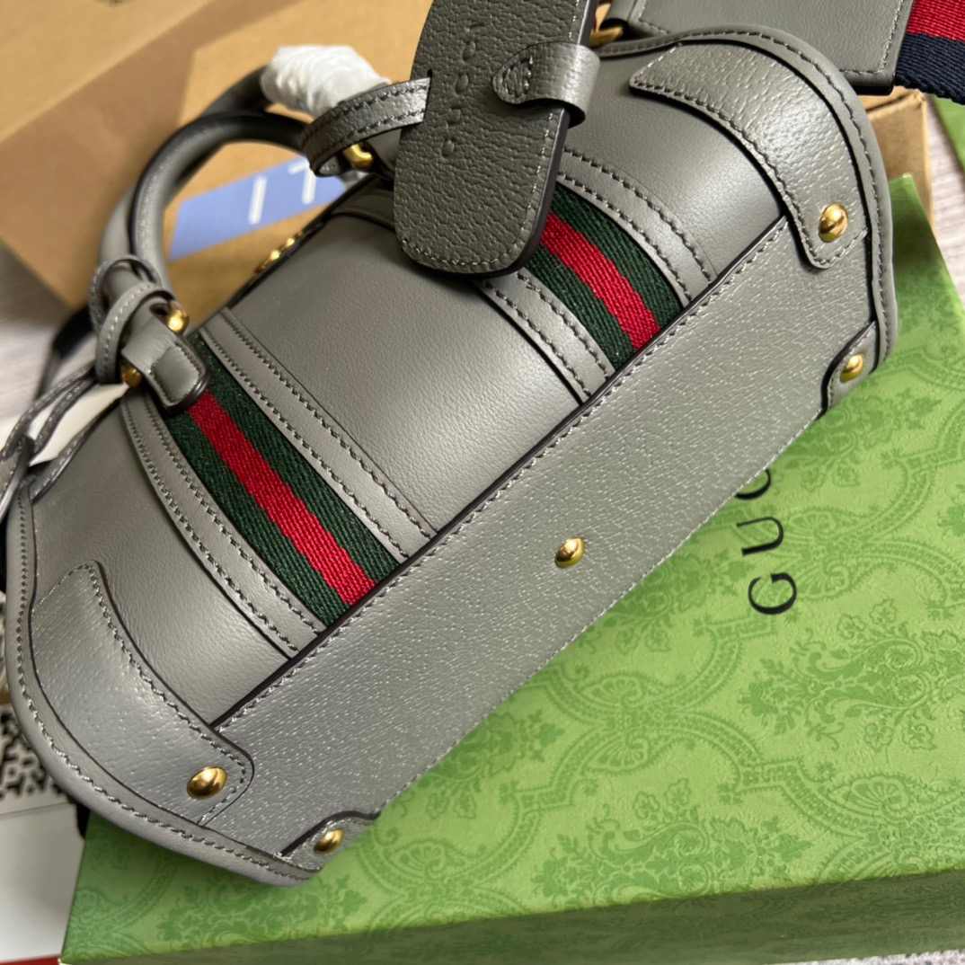 Gvc*1 Double G-Detailed Smooth Mini Handbag White/Grey/Brown For Men 8.6 in/ 22 cm