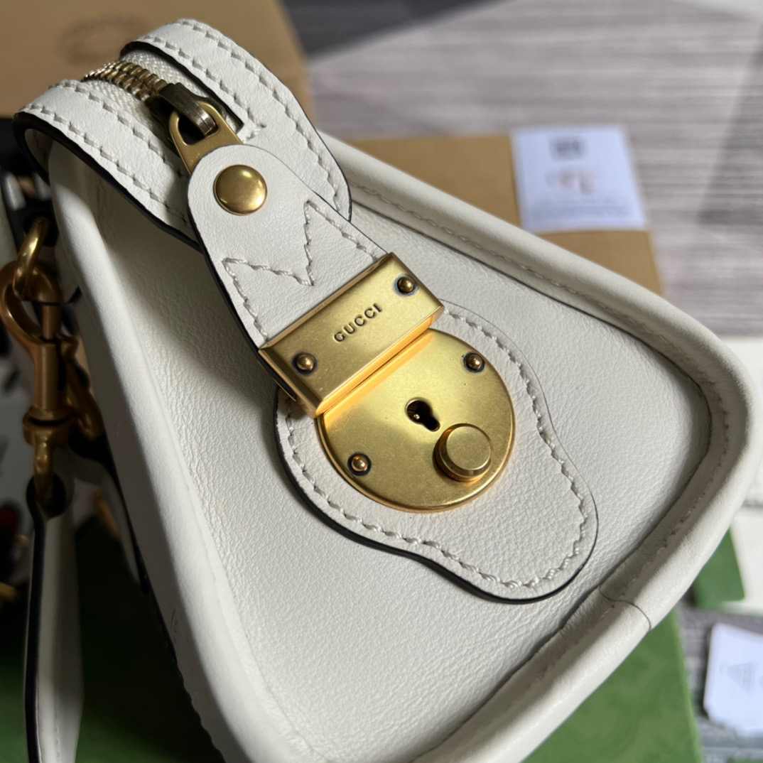 Gvc*1 Double G-Detailed Smooth Mini Handbag White/Grey/Brown For Men 8.6 in/ 22 cm