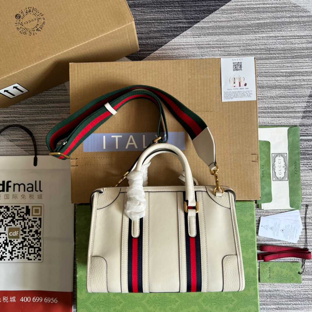 Gvc*1 Double G-Detailed Smooth Small Handbag White/Grey/Brown For Men 10.6 in/ 27 cm