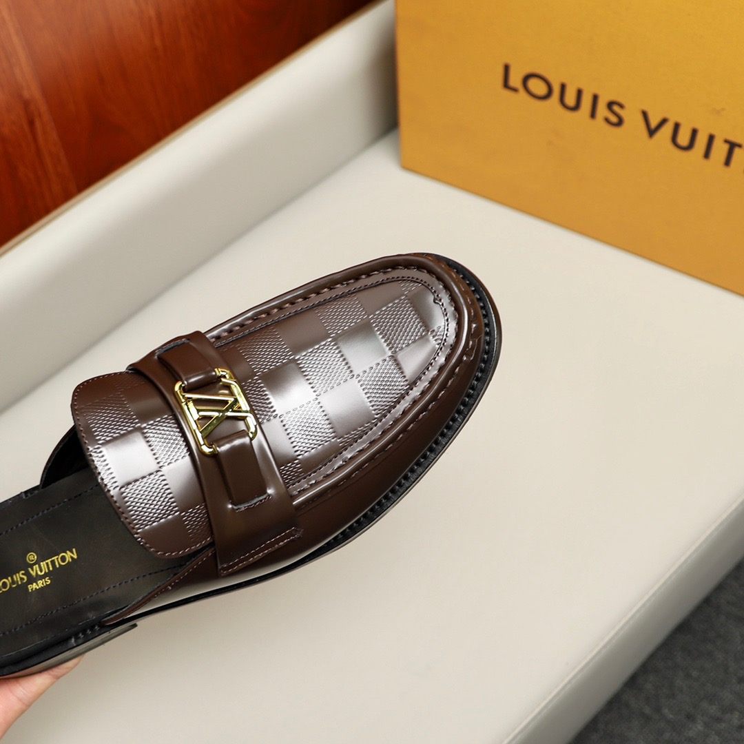 L0vis Vvtt0n Major Open Back With Square Pattern Loafer Brown For Men