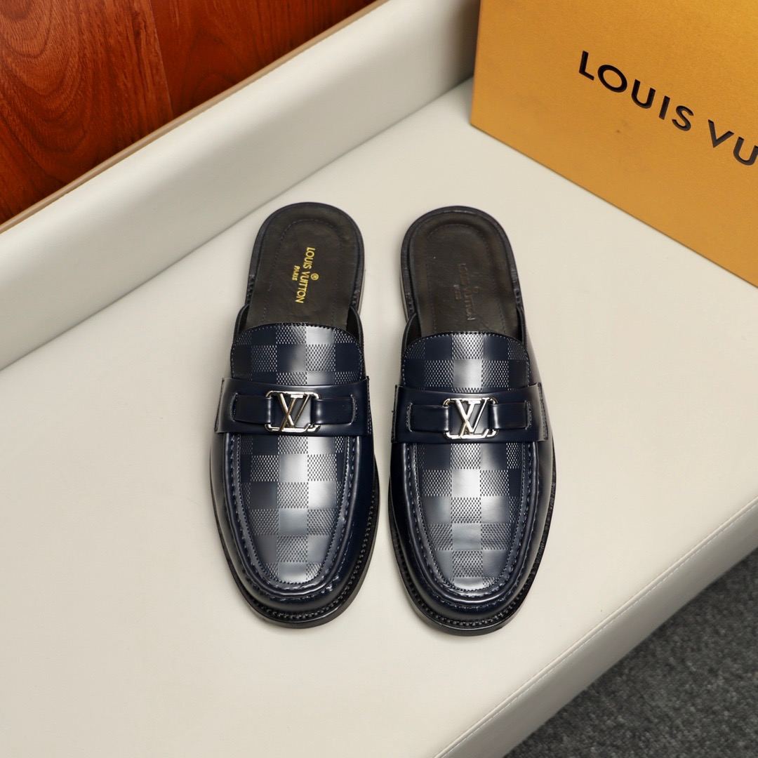 L0vis Vvtt0n Major Open Back With Square Pattern Loafer Dark Blue For Men