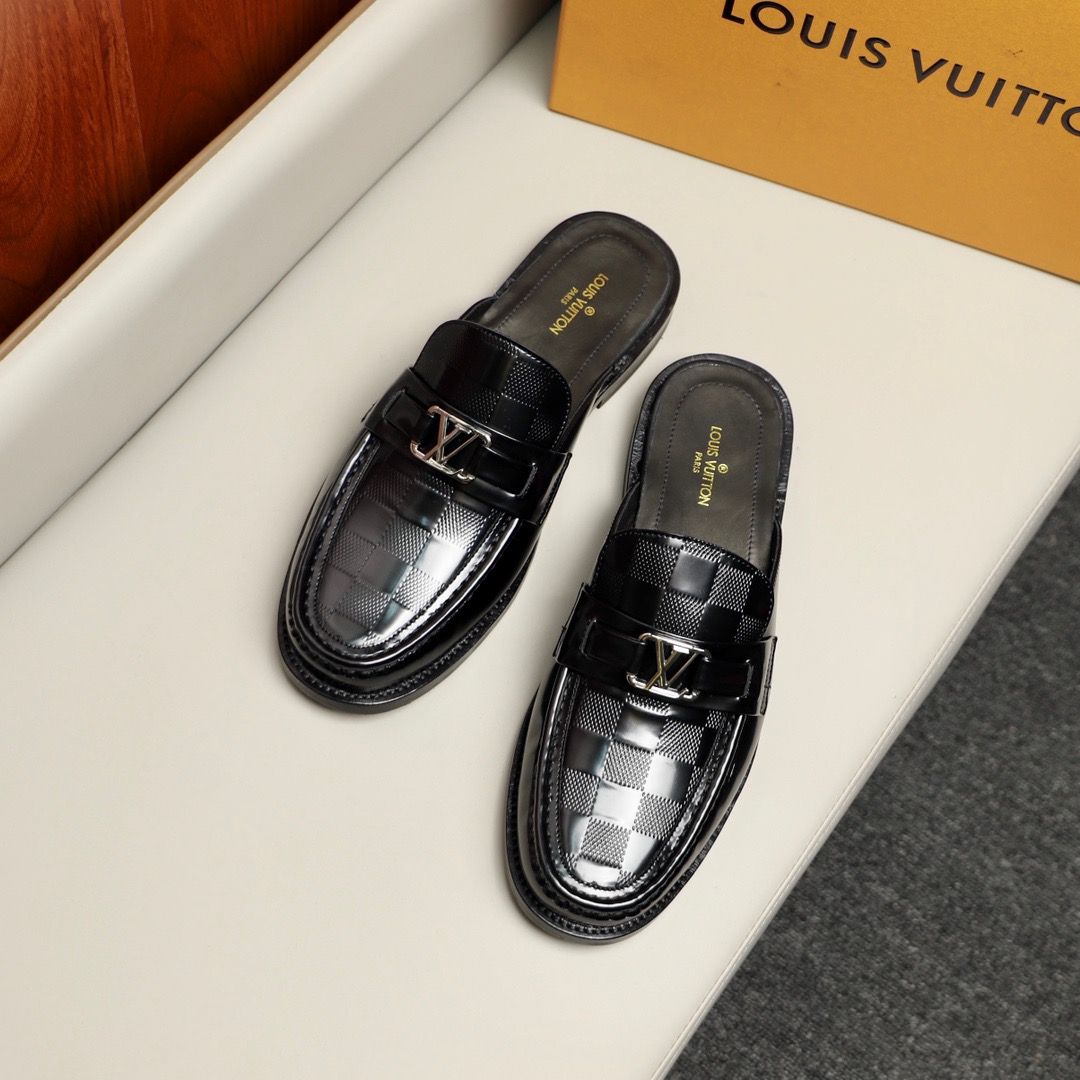 L0vis Vvtt0n Major Open Back With Square Pattern Loafer Black For Men