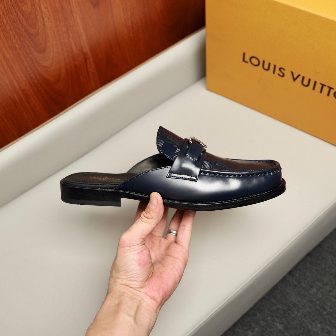 L0vis Vvtt0n Major Open Back With Square Pattern Loafer Dark Blue For Men