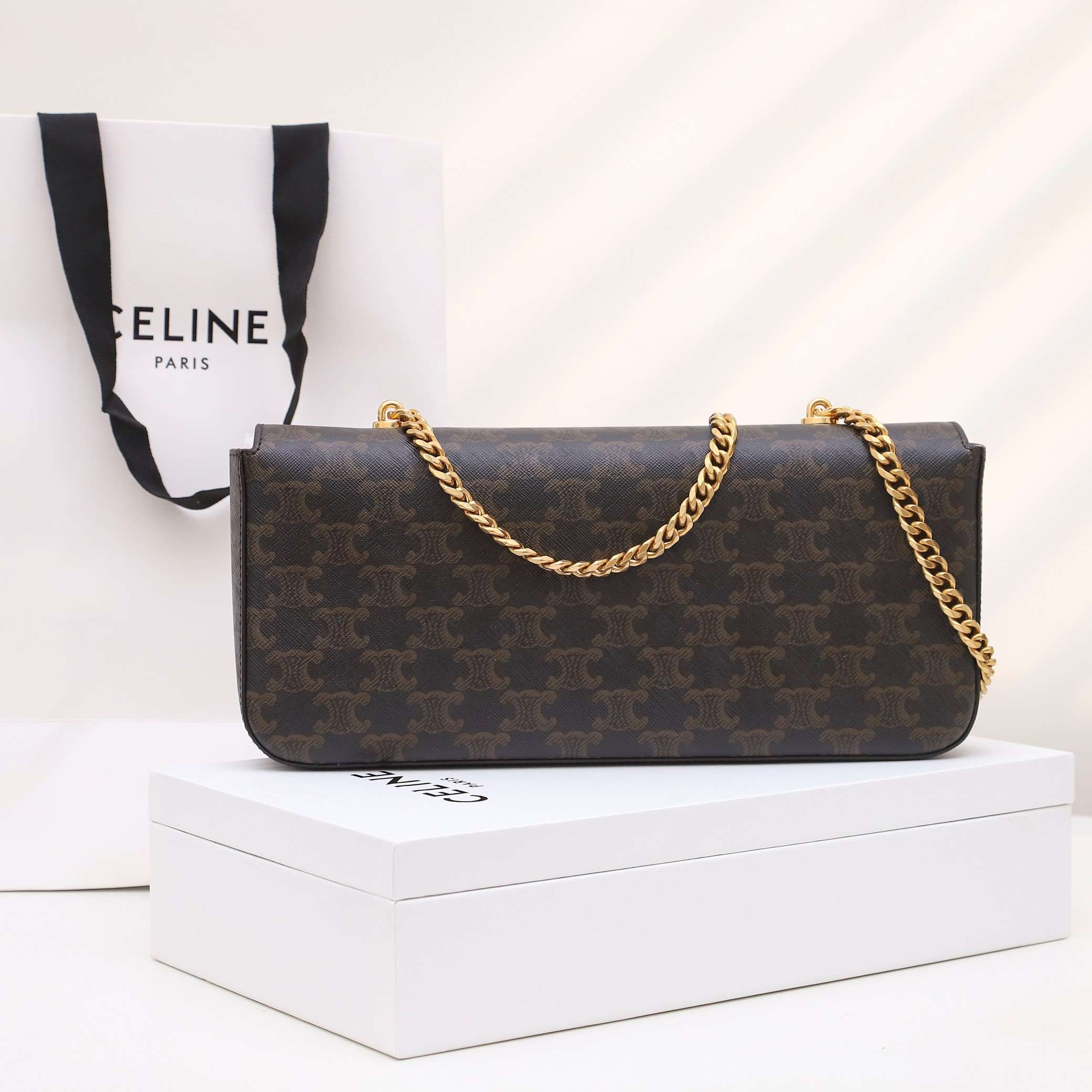 Ce1i*e Chain Shoulder Bag Brown For Women 13in/33cm