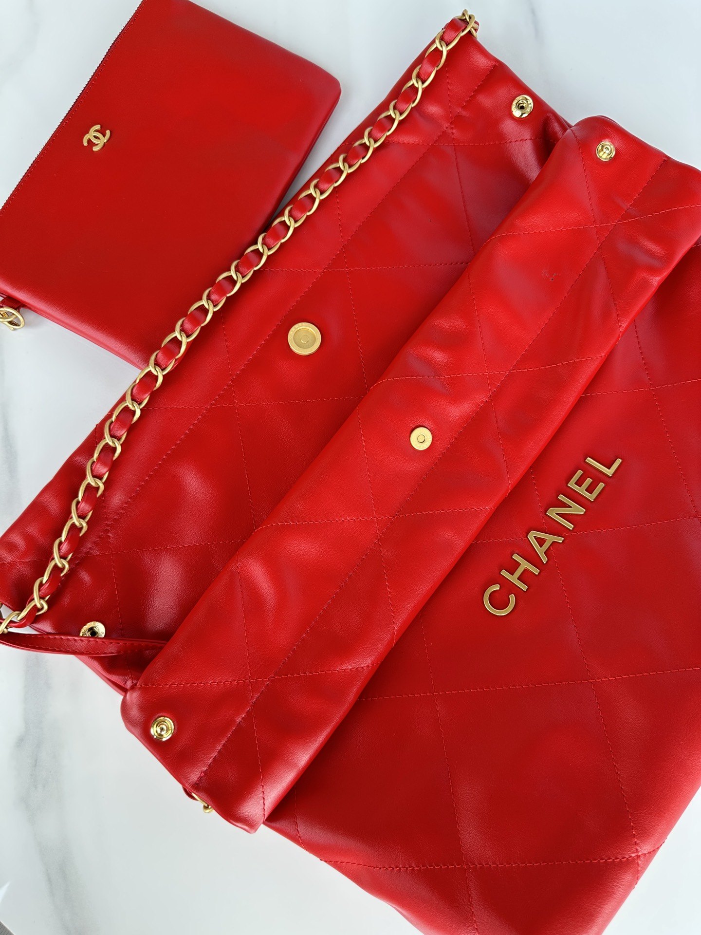 [True-to-ORIGINAL] Ch**el 22 Handbag Red For Women 39cm / 15.3in AS3261