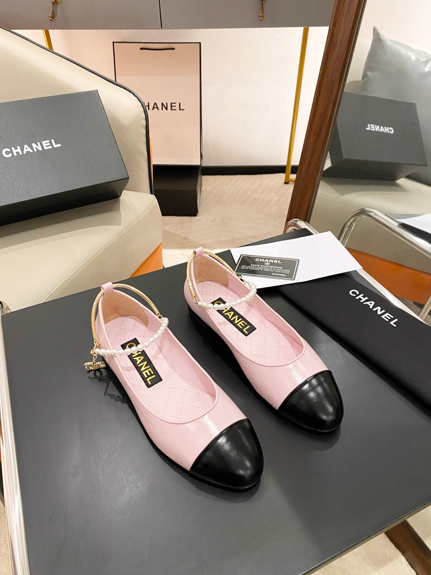 Ch**el Ballerina Logo Shoes Pink For Women