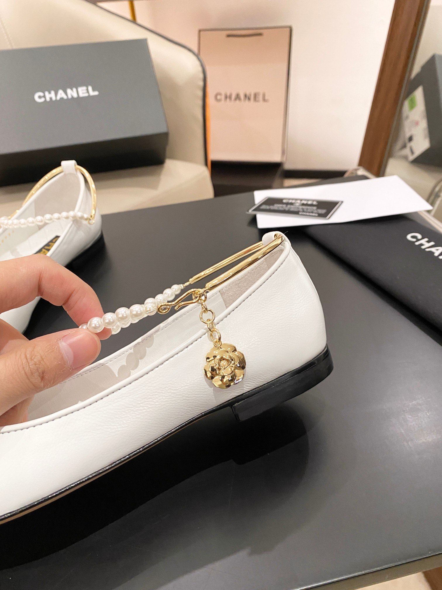 Ch**el Ballerina Logo Shoes White For Women