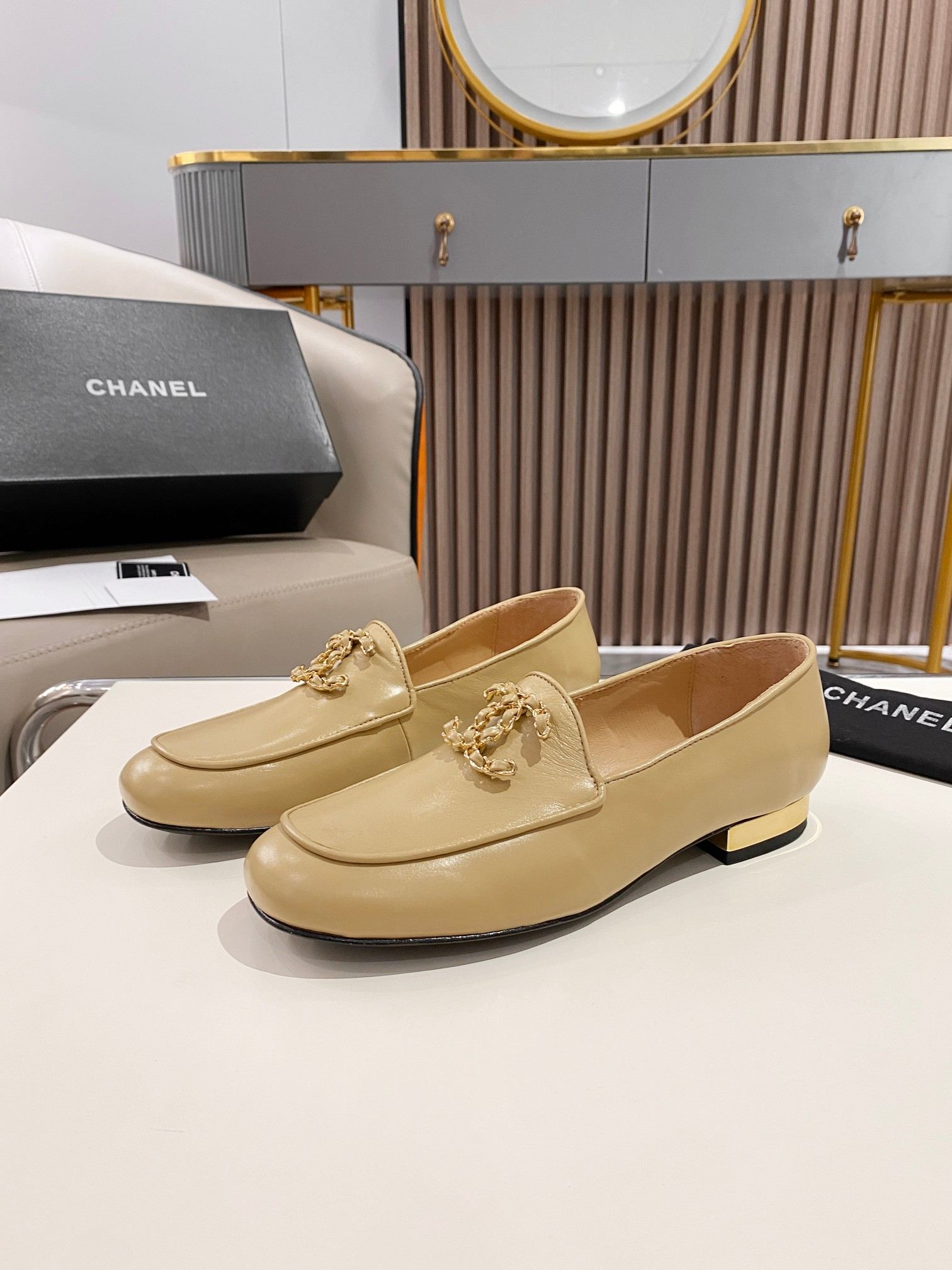 Ch**el Colorful Double C Logo Loafers Brown For Women