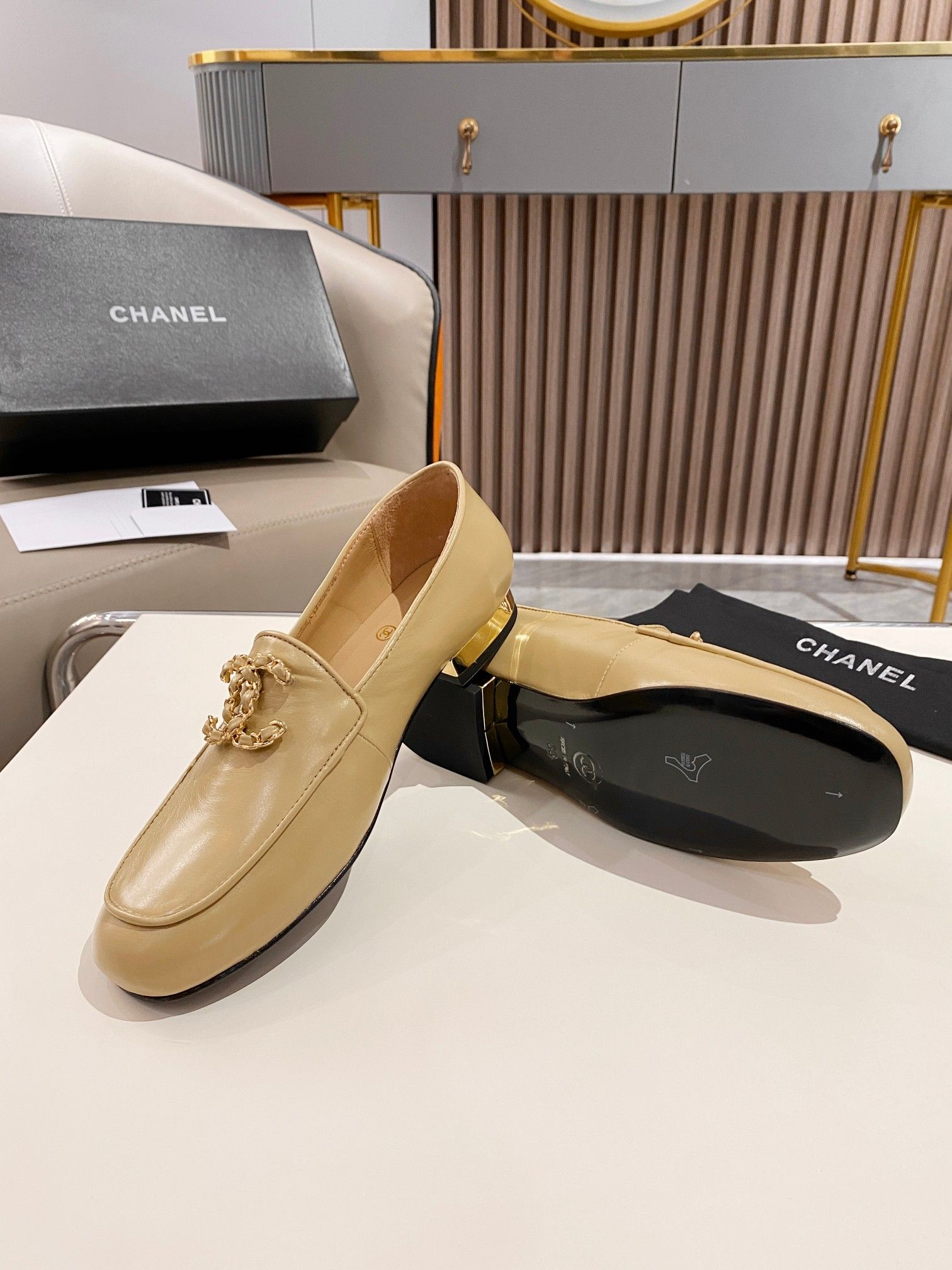 Ch**el Colorful Double C Logo Loafers Brown For Women