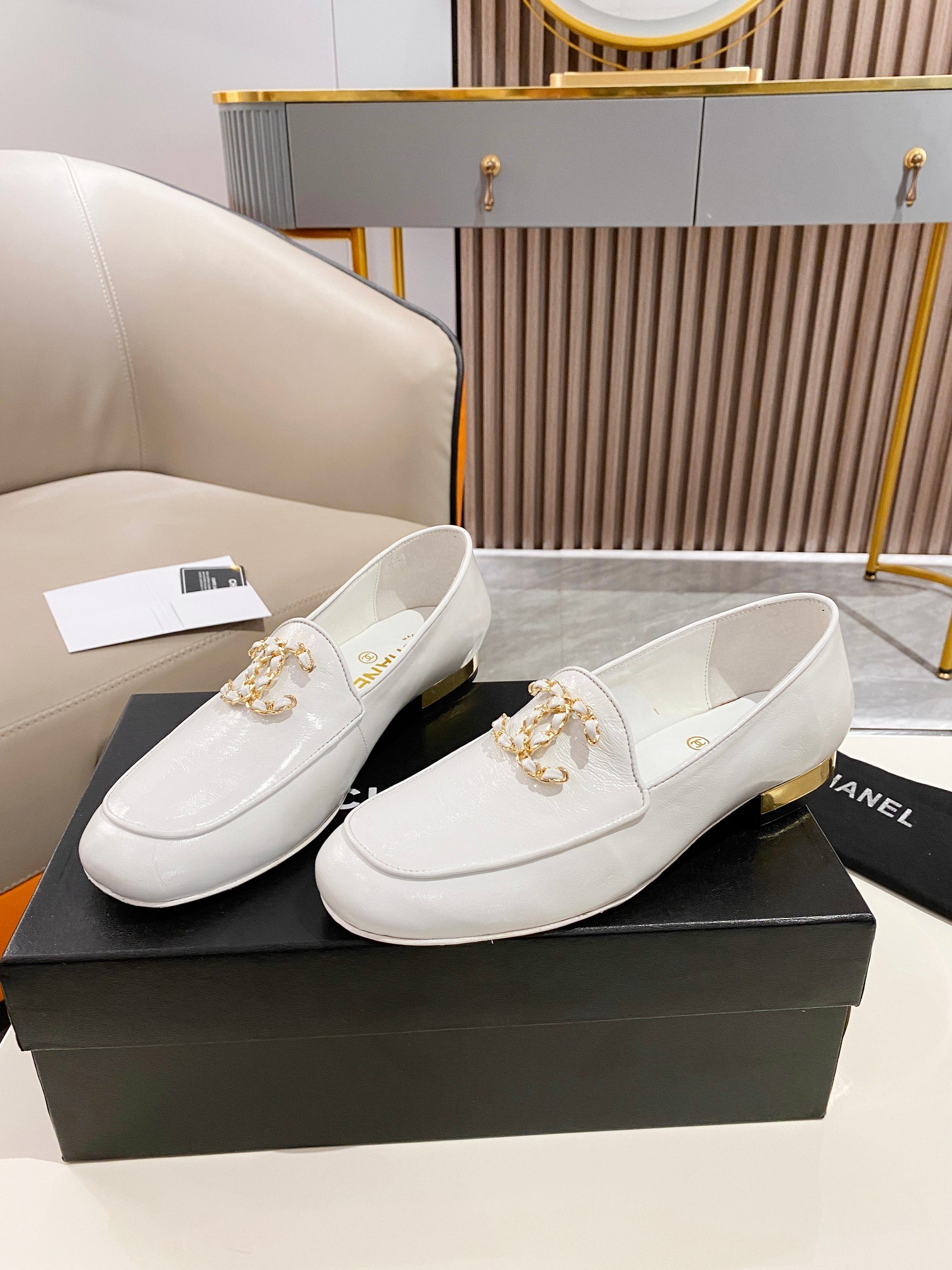 Ch**el Colorful Double C Logo Loafers White For Women