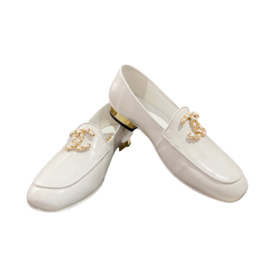Ch**el Colorful Double C Logo Loafers White For Women
