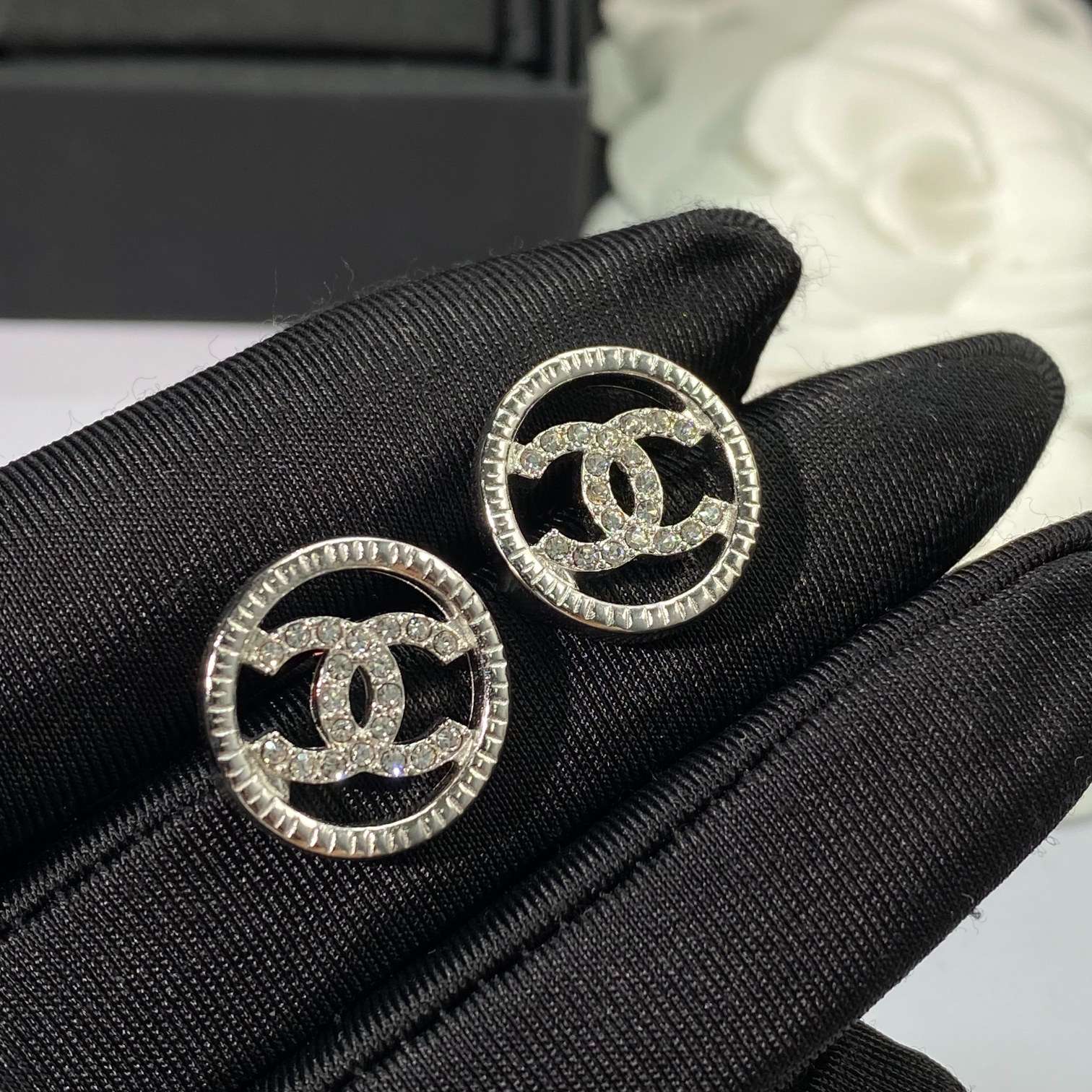 Ch**el Double C Earrings Silver For Women
