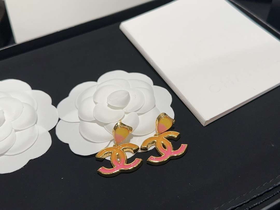 Ch**el Enamel Earrings Yellow For Women