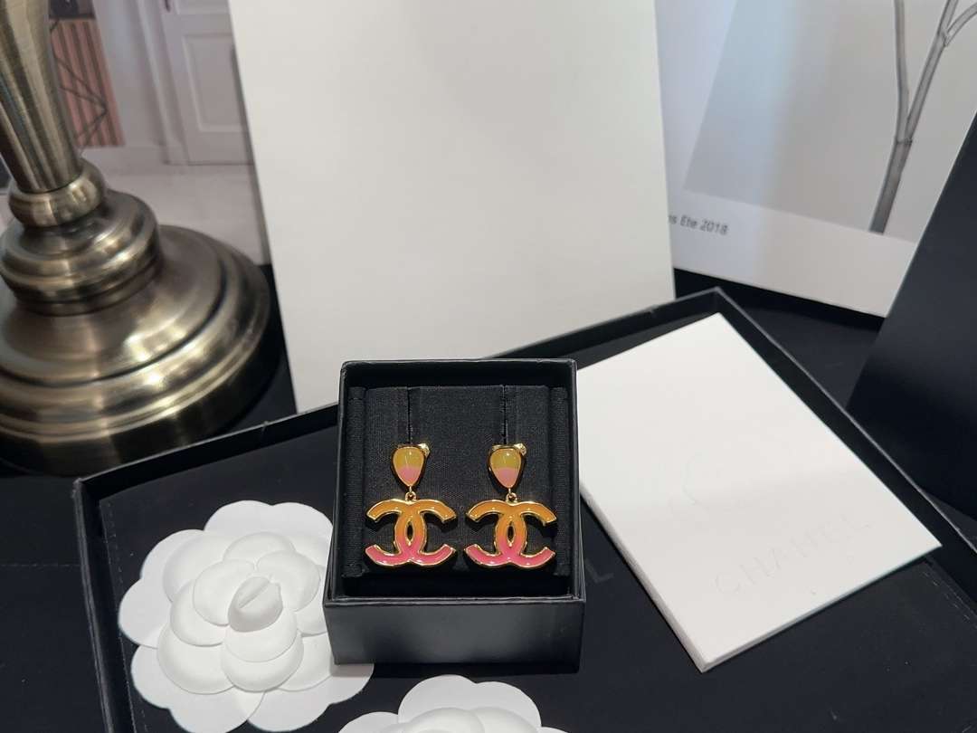 Ch**el Enamel Earrings Yellow For Women