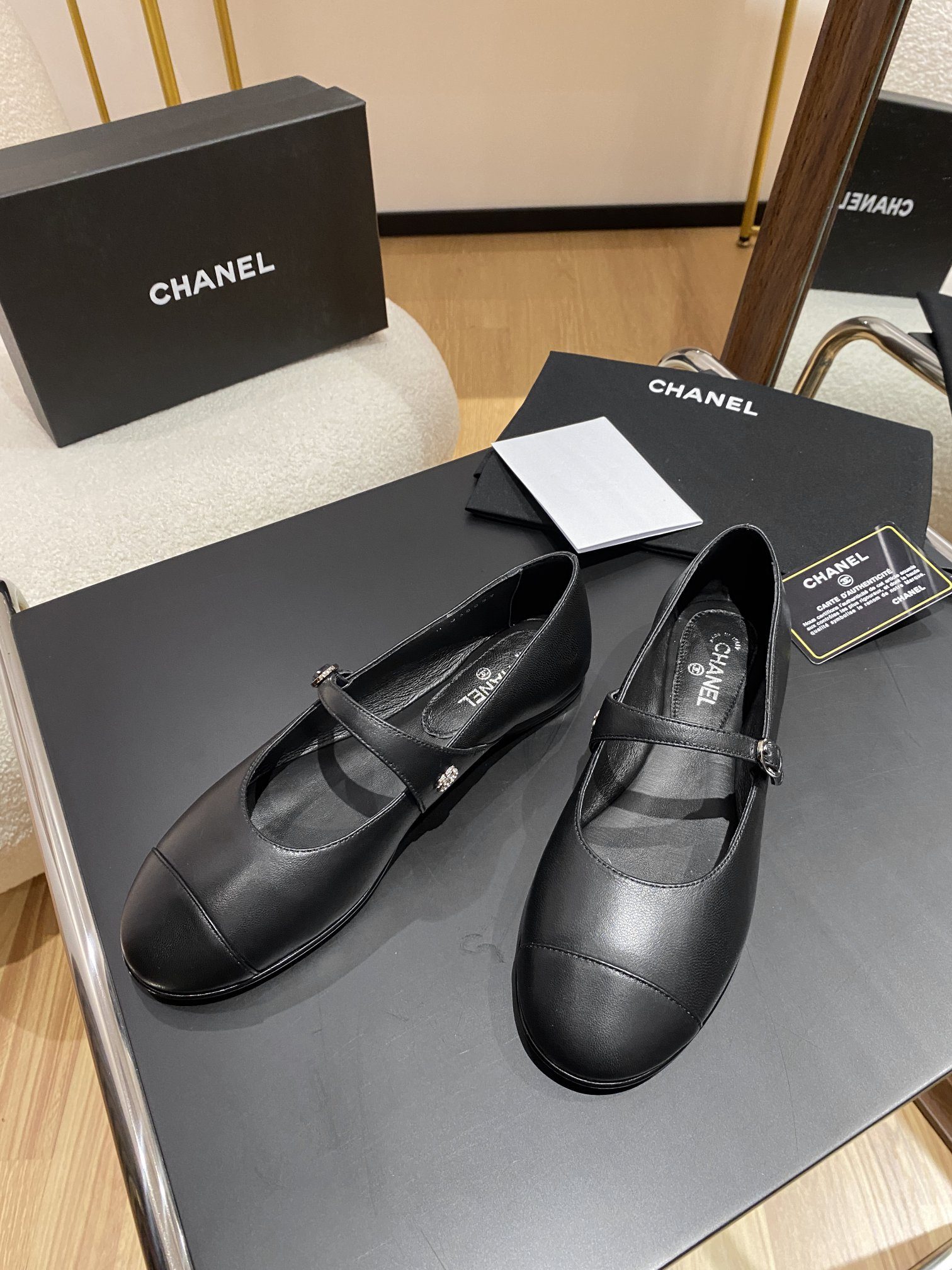 Ch**el Flat Shoes Black For Women