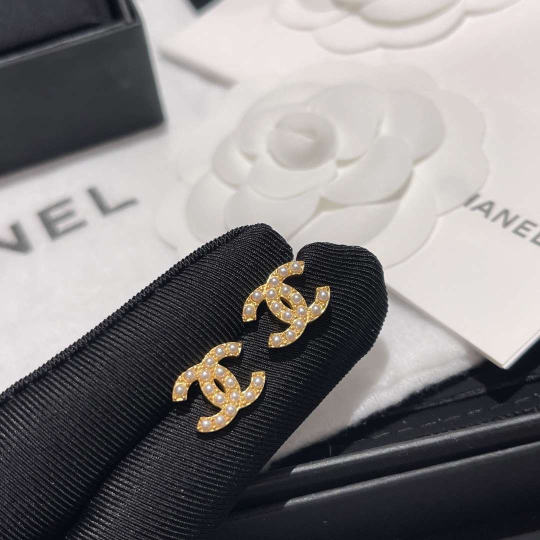 Ch**el Fragrant Double C Pearl Earrings Gold For Women