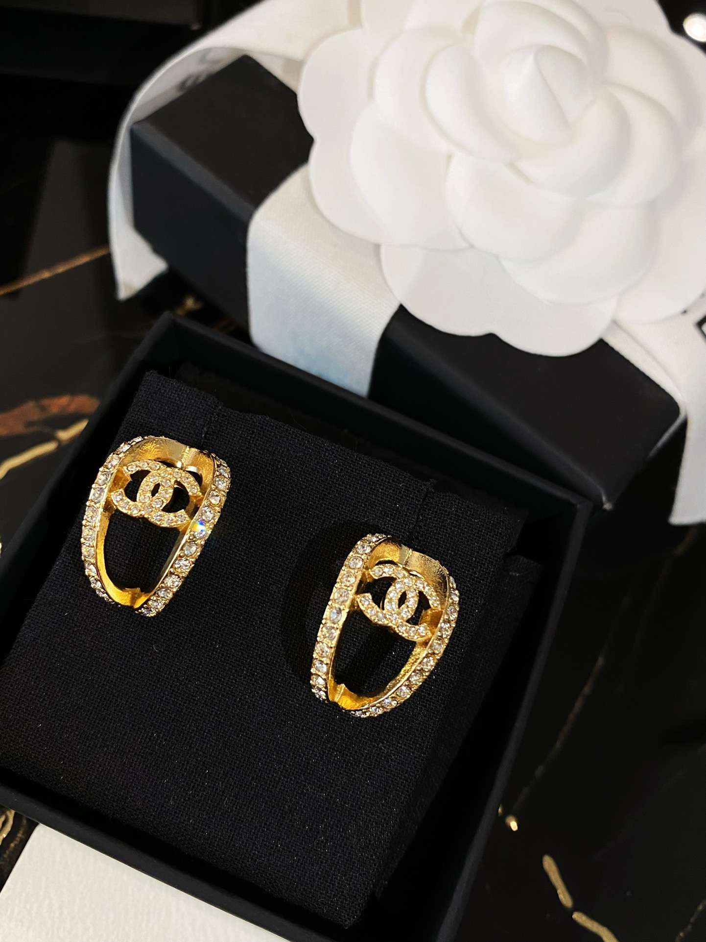 Ch**el Hollow Moon Shape Earrings Gold For Women