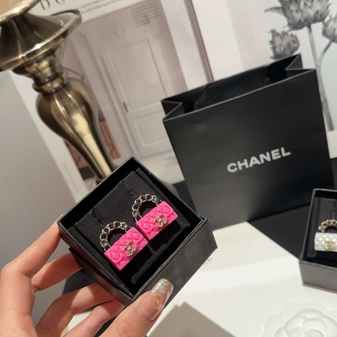 Ch**el Rhombus CF Earrings Pink For Women
