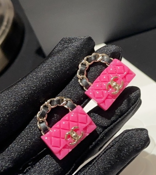 Ch**el Rhombus CF Earrings Pink For Women