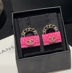 Ch**el Rhombus CF Earrings Pink For Women