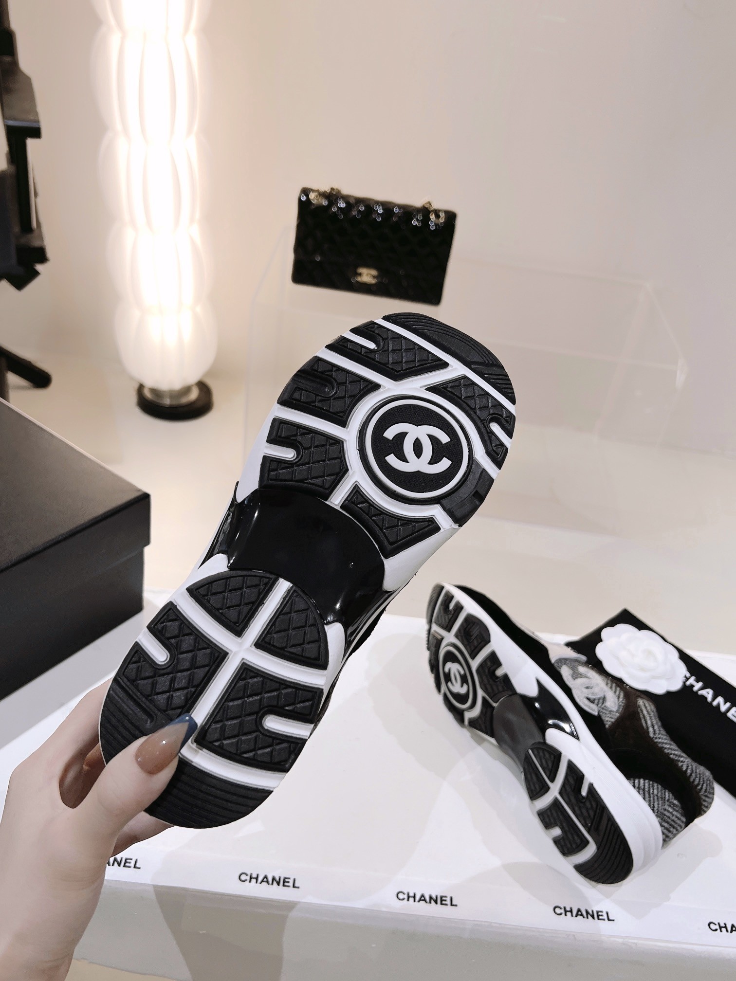 Ch**el Wool Stitch Casual C Sneakers Black For Women