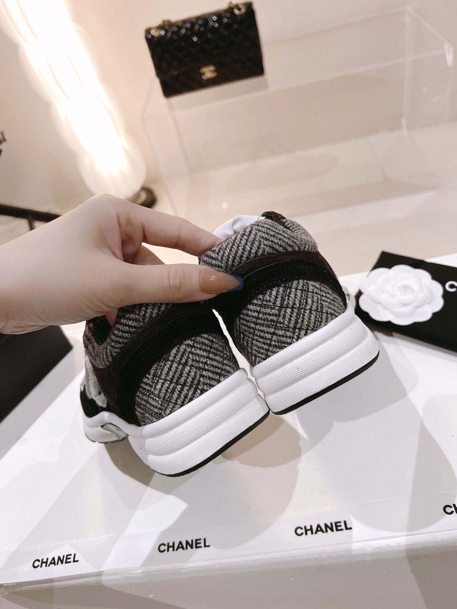 Ch**el Wool Stitch Casual C Sneakers Black For Women