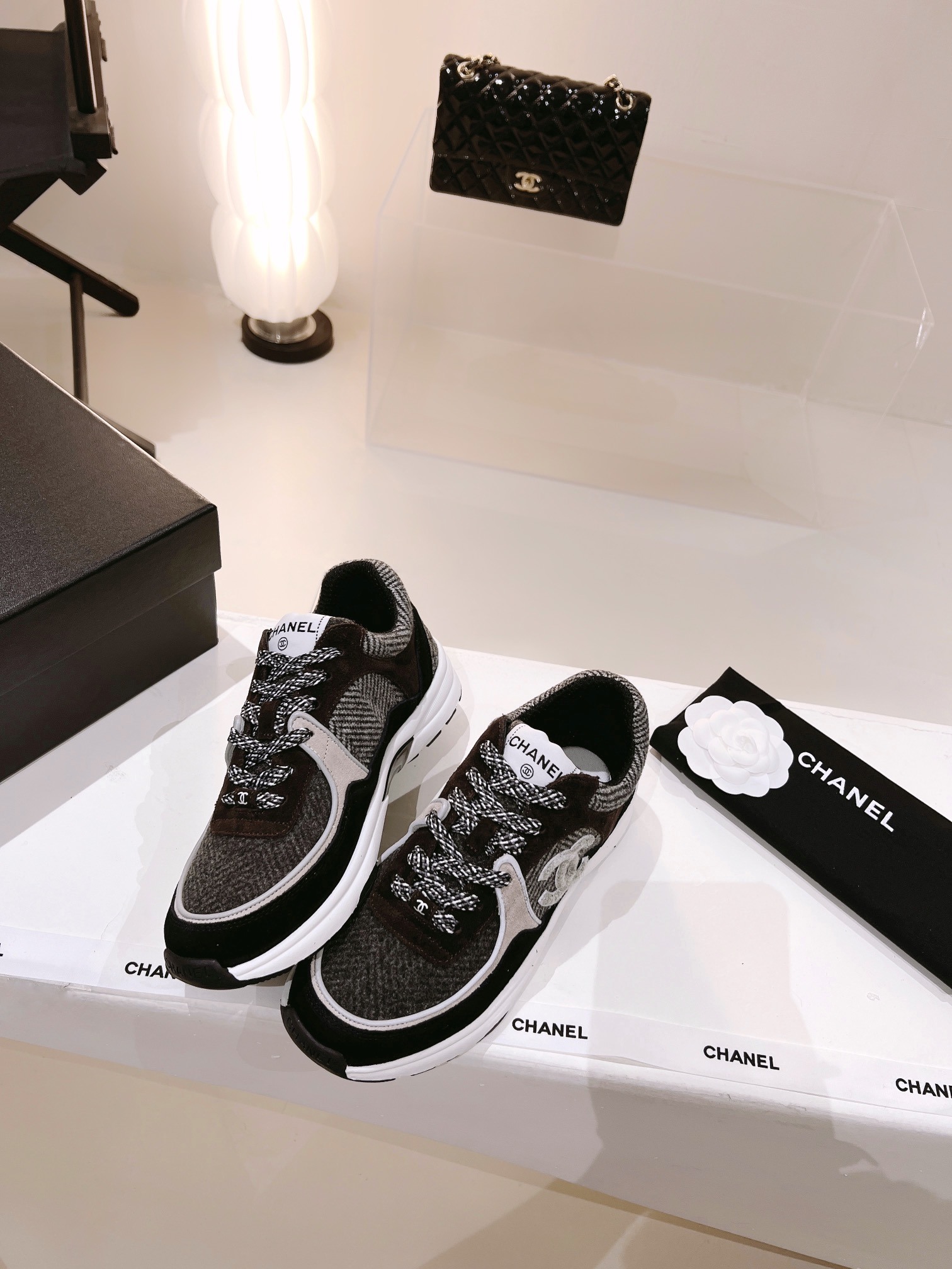 Ch**el Wool Stitch Casual C Sneakers Black For Women