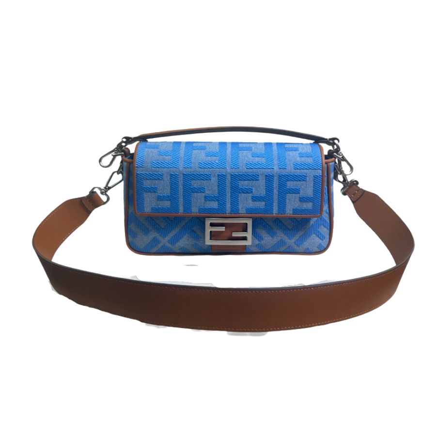 F**di Denim Bag With FF Embroidery Blue For Women 26cm / 10.2in