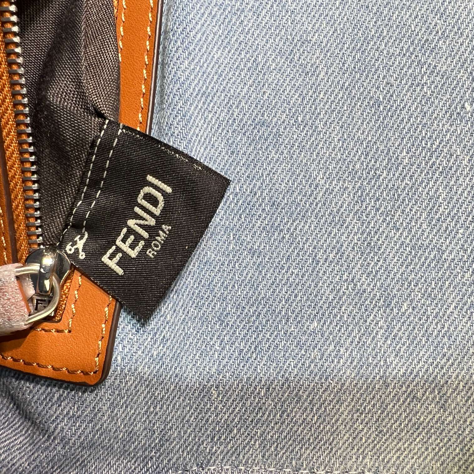 F**di Denim Bag With FF Embroidery Blue For Women 26cm / 10.2in
