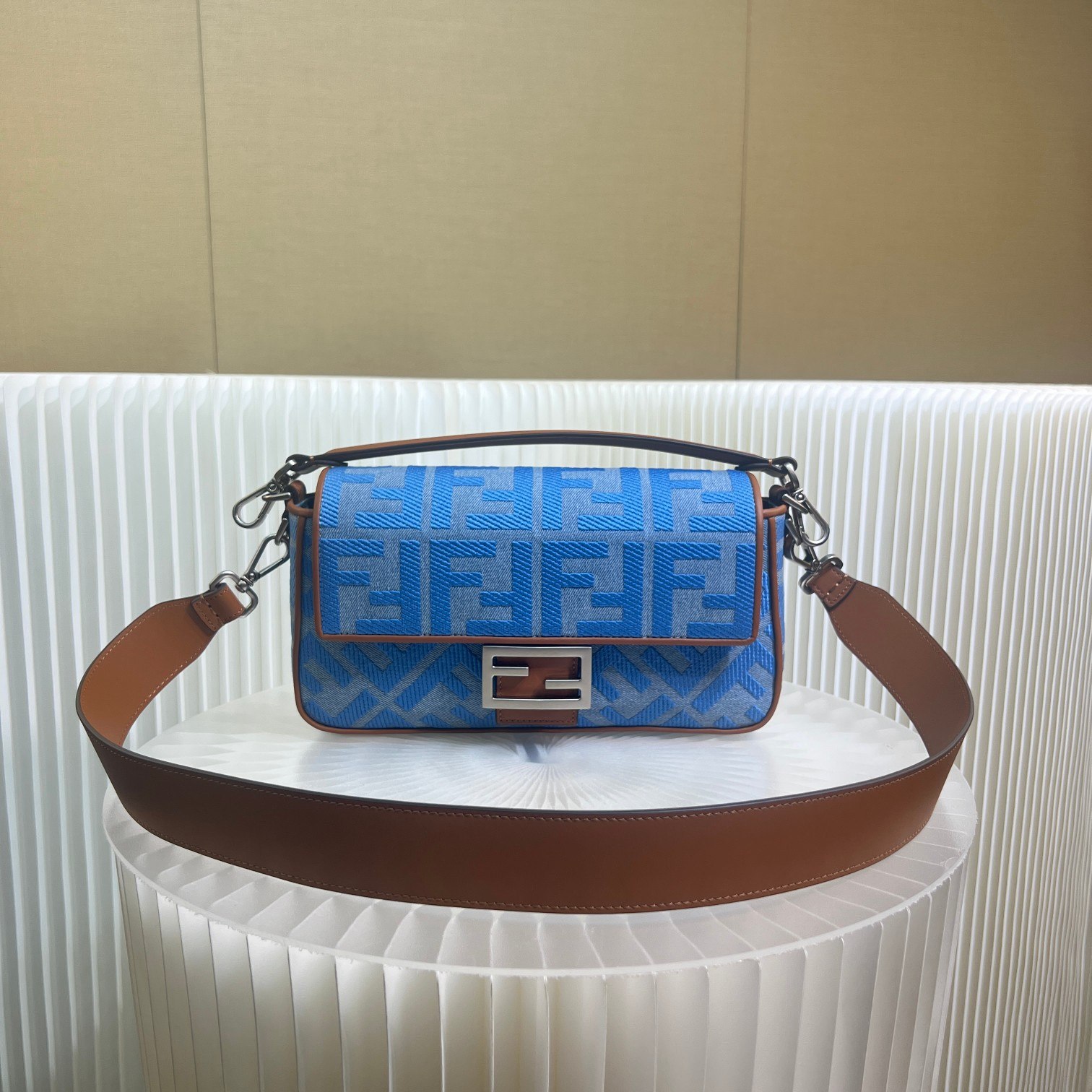 F**di Denim Bag With FF Embroidery Blue For Women 26cm / 10.2in