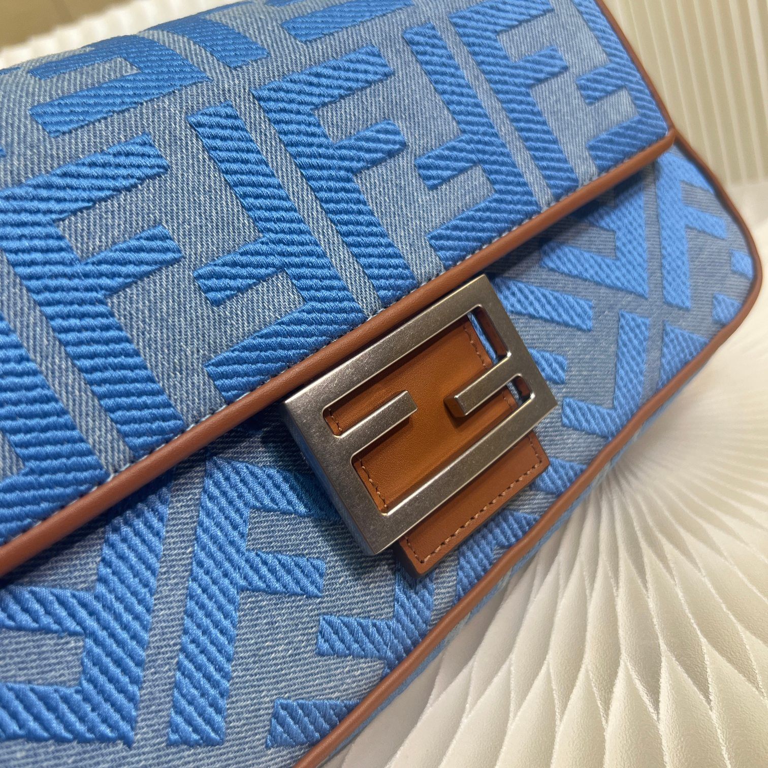 F**di Denim Bag With FF Embroidery Blue For Women 26cm / 10.2in