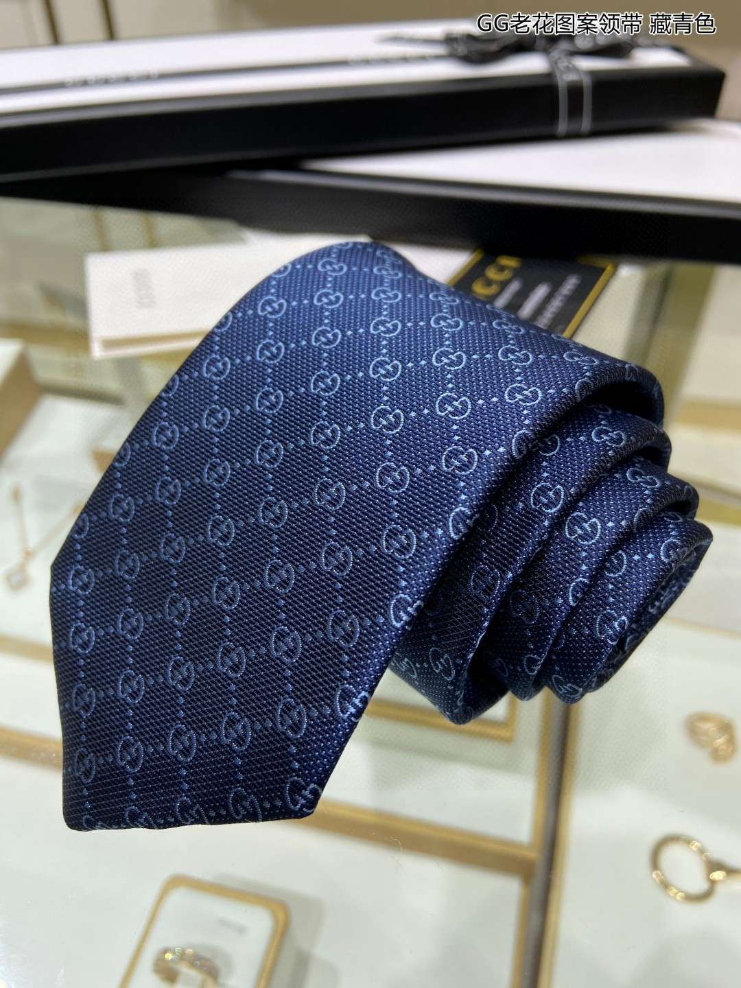 Gvc*1 Pattern Silk Tie Navy Blue For Men